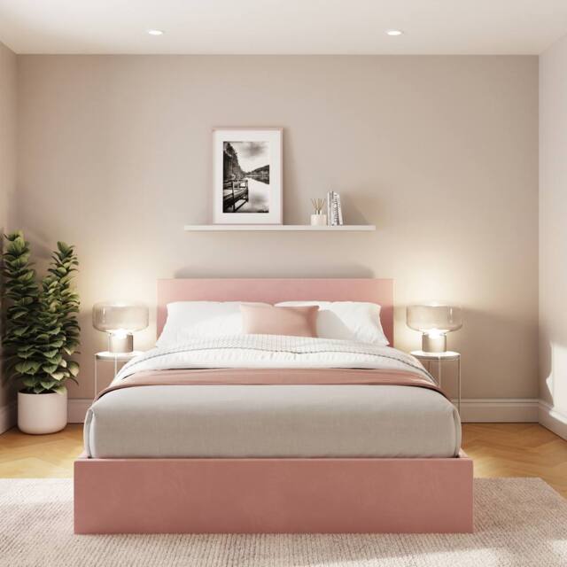 GFW End Lift Ottoman Storage Bed Velvet in Pink - Size: King - image 1