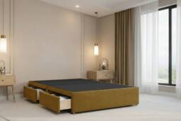 "Chester & Oakley Velora Plush Divan Bed Base 2 Drawers Foot-End 54"" Winged Headboard in Mustard - Size: Super King" - thumbnail 5