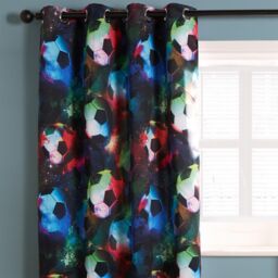 OHS Blackout Eyelet Curtains Football Panel Pair of Ring Top Ready Made in Black - Size: 117 cm width x 183 cm drop - thumbnail 2