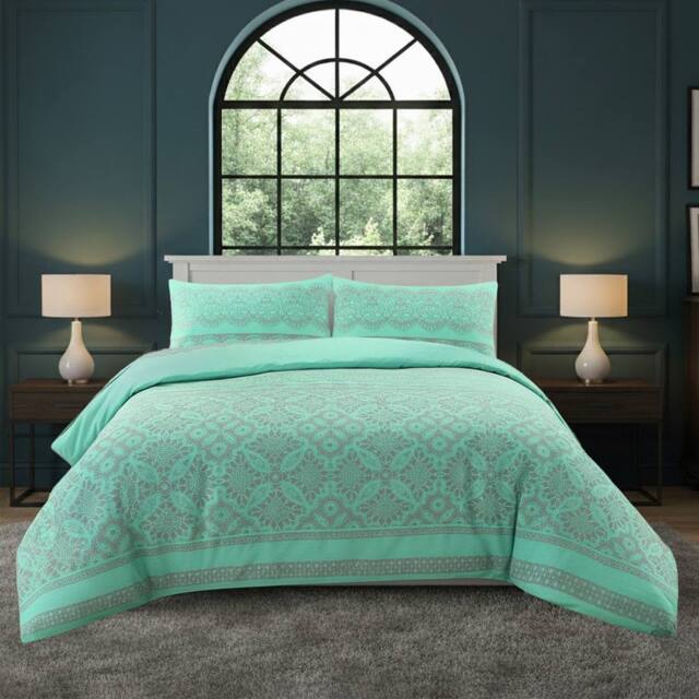Snug City Elegant Floral Duvet Set Modern Flower Pattern Bedding for Home Decor in Mint - Size: Double - image 1