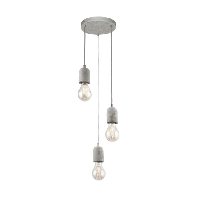 Loops Pendant 3 Bulb Ceiling Light Steel Rose Grey Concrete Shade Bulb E27 3x60W in Metallics - image 1
