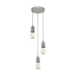 Loops Pendant 3 Bulb Ceiling Light Steel Rose Grey Concrete Shade Bulb E27 3x60W in Metallics - thumbnail 1
