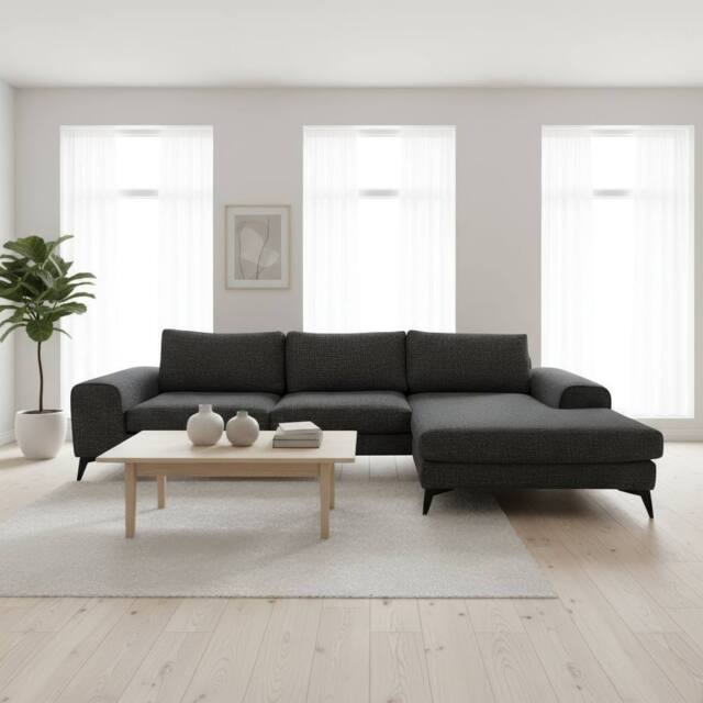 Abakus Direct Venice Chenille Corner Right Sofa with Extra-wide Padded Arms in Black - image 1
