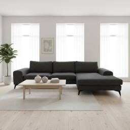 Abakus Direct Venice Chenille Corner Right Sofa with Extra-wide Padded Arms in Black - thumbnail 1