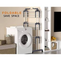 NESTLUNE Indoor Outdoor Clothes Airer 4 Tier, Foldable Laundry Drying Rack in Grey - thumbnail 4