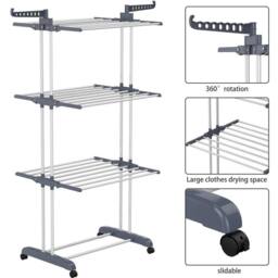 NESTLUNE Indoor Outdoor Clothes Airer 4 Tier, Foldable Laundry Drying Rack in Grey - thumbnail 1