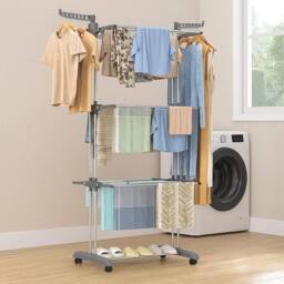 NESTLUNE Indoor Outdoor Clothes Airer 4 Tier, Foldable Laundry Drying Rack in Grey - thumbnail 6