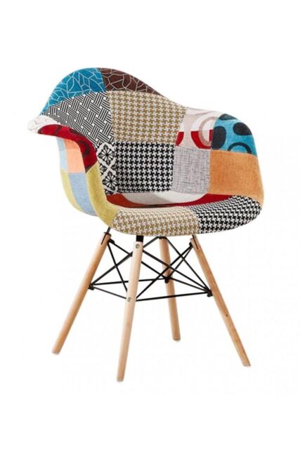 Life Interiors Single Colorful Patchwork Tub Accent Chair, Wooden Legs & Metal Wire Frame, Mid-Century Modern Dining Chair