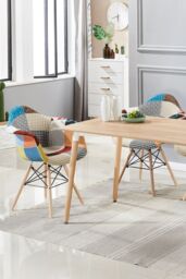Life Interiors Single Colorful Patchwork Tub Accent Chair, Wooden Legs & Metal Wire Frame, Mid-Century Modern Dining Chair - thumbnail 6
