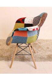 Life Interiors Single Colorful Patchwork Tub Accent Chair, Wooden Legs & Metal Wire Frame, Mid-Century Modern Dining Chair - thumbnail 3