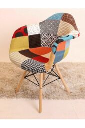 Life Interiors Single Colorful Patchwork Tub Accent Chair, Wooden Legs & Metal Wire Frame, Mid-Century Modern Dining Chair - thumbnail 2