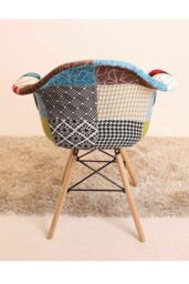 Life Interiors Single Colorful Patchwork Tub Accent Chair, Wooden Legs & Metal Wire Frame, Mid-Century Modern Dining Chair - thumbnail 4