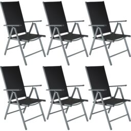 tectake Folding garden chairs with adjustable backrests, mesh fabric in Black - Size: 6 Person