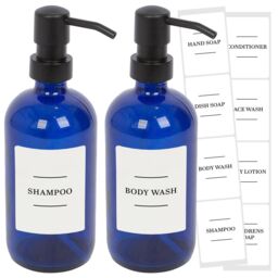Harbour Housewares Glass Soap Dispensers with Labels - 500ml - White - Pack of 2 in Blue - thumbnail 1