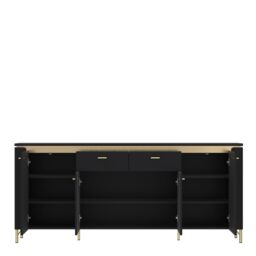 Furniture To Go Genoa Sideboard 4 Door 2 Drawer in Black Matt/Gold - thumbnail 2