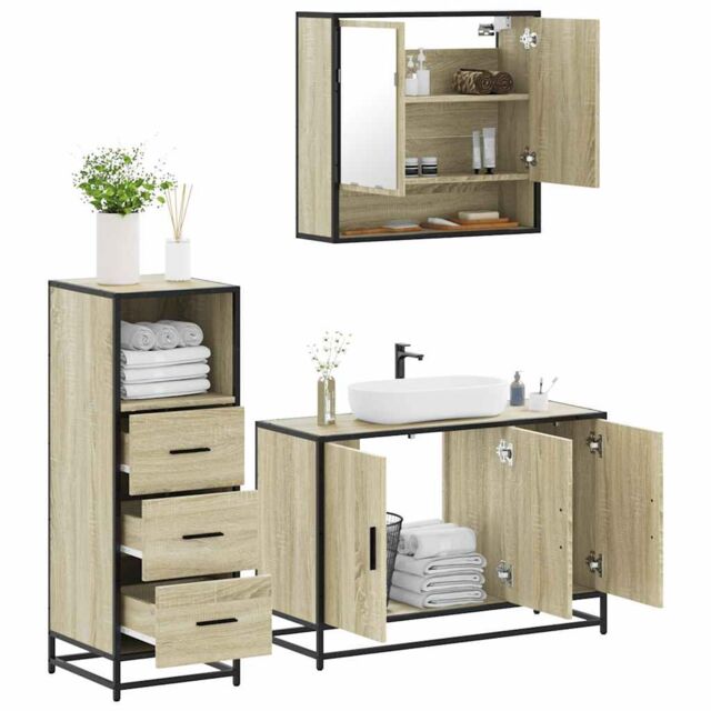 Berkfield Home 3 Piece Bathroom Furniture Set Sonoma Oak Engineered Wood in Brown - image 1