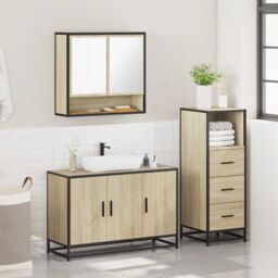 Berkfield Home 3 Piece Bathroom Furniture Set Sonoma Oak Engineered Wood in Brown - thumbnail 4
