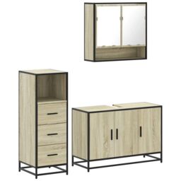 Berkfield Home 3 Piece Bathroom Furniture Set Sonoma Oak Engineered Wood in Brown - thumbnail 2
