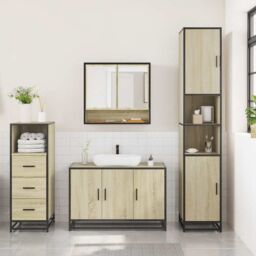 Berkfield Home 3 Piece Bathroom Furniture Set Sonoma Oak Engineered Wood in Brown - thumbnail 3