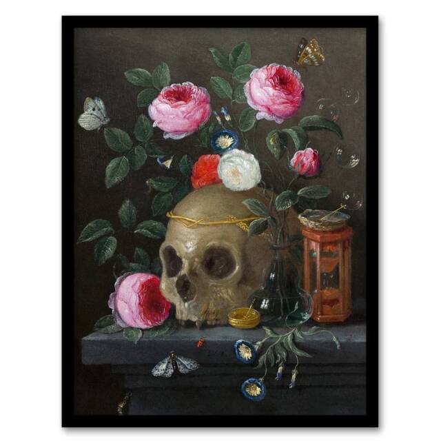 Artery8 Vanitas Still Life With Skull Jan van Kessel Framed Wall Art Print - Size: A4 - image 1