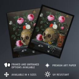 Artery8 Vanitas Still Life With Skull Jan van Kessel Framed Wall Art Print - Size: A4 - thumbnail 2