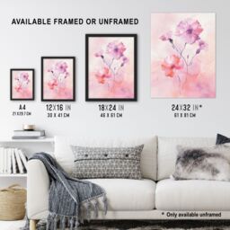 "Artery8 Carnation Flowers Watercolour Pink Pastel Modern Wall Art Print - Size: W24"" x H32""" - thumbnail 3