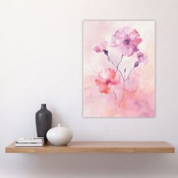 "Artery8 Carnation Flowers Watercolour Pink Pastel Modern Wall Art Print - Size: W24"" x H32""" - thumbnail 4