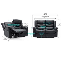 More4Homes Seattle 2 Seater Manual High Back Bonded Leather Recliner Sofa in Black - thumbnail 7