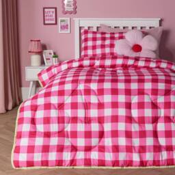 OHS Cherry Bow Gingham Kids 7.5 Tog Coverless Duvet Bedding Set in Pink - Size: Single - thumbnail 1