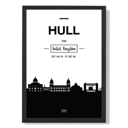 ARTZE Hull Black & White City Skyline Framed Print SIZE: A3 with Black Frame - Size: A4 - thumbnail 1