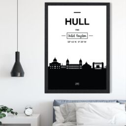 ARTZE Hull Black & White City Skyline Framed Print SIZE: A3 with Black Frame - Size: A4 - thumbnail 2