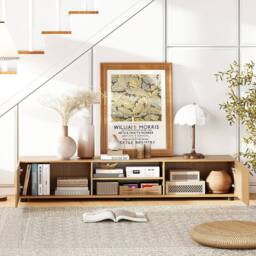 SPETLEK Large Television Cabinet Industrial Media Unit with Open Shelves in Brown - Size: 0.6m2 - thumbnail 4