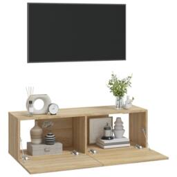 Berkfield Home Wall TV Cabinets 2 pcs Sonoma Oak 100x30x30 cm Engineered Wood in Light Tan - Size: 100 x 30 x 30 cm - thumbnail 4