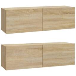 Berkfield Home Wall TV Cabinets 2 pcs Sonoma Oak 100x30x30 cm Engineered Wood in Light Tan - Size: 100 x 30 x 30 cm - thumbnail 3