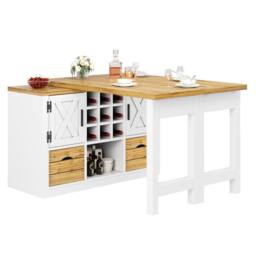 Merax Kitchen Island with Rotating Extendable Dining Table & Wine Rack in White - thumbnail 9