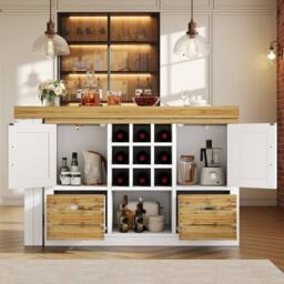 Merax Kitchen Island with Rotating Extendable Dining Table & Wine Rack in White - thumbnail 3