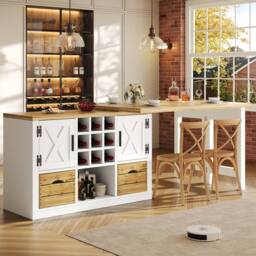 Merax Kitchen Island with Rotating Extendable Dining Table & Wine Rack in White - thumbnail 4