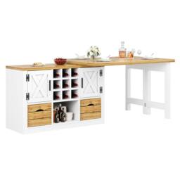 Merax Kitchen Island with Rotating Extendable Dining Table & Wine Rack in White - thumbnail 8