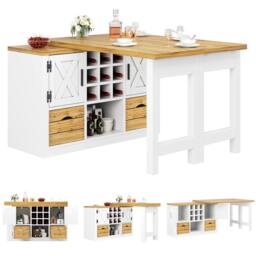 Merax Kitchen Island with Rotating Extendable Dining Table & Wine Rack in White - thumbnail 7