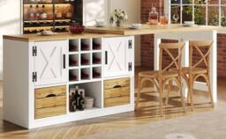 Merax Kitchen Island with Rotating Extendable Dining Table & Wine Rack in White - thumbnail 5