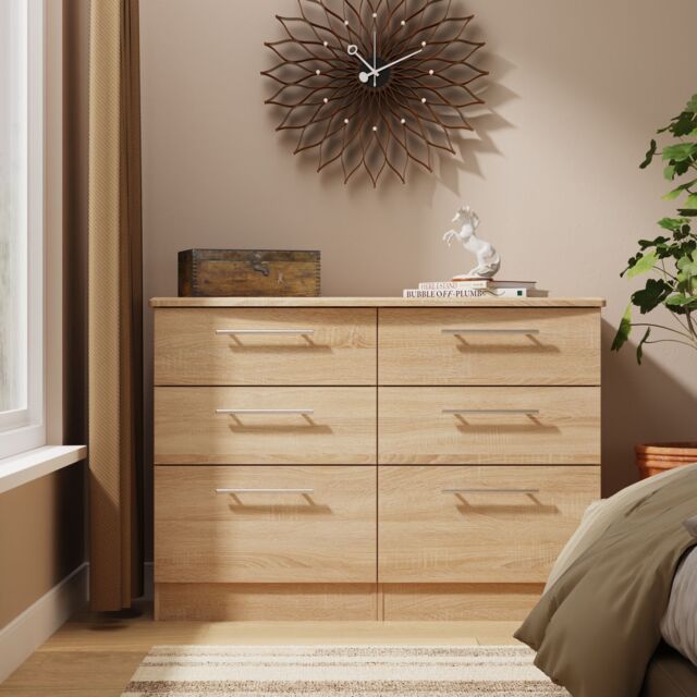 Ready Assembled 2 U Carlton 6 Drawer Wide Chest (Ready Assembled) in Light Oak - Size: Large - image 1