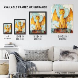 "Artery8 Cute Yellow Dragon with Big Wings Oil Painting Wall Art Print - Size: W12"" x H16""" - thumbnail 3