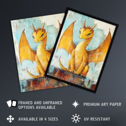 "Artery8 Cute Yellow Dragon with Big Wings Oil Painting Wall Art Print - Size: W12"" x H16""" - thumbnail 2