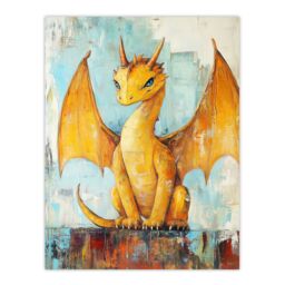 "Artery8 Cute Yellow Dragon with Big Wings Oil Painting Wall Art Print - Size: W12"" x H16""" - thumbnail 1