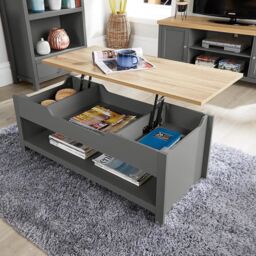 Home Source Coffee Table Lift Up Oak Top Home Reception Storage Shelf Avon in Dark Grey - thumbnail 2