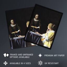 Artery8 Mistress & Maid Portrait Vermeer Vintage Framed Wall Art Print in Black - Size: A4 - thumbnail 2