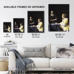 Artery8 Mistress & Maid Portrait Vermeer Vintage Framed Wall Art Print in Black - Size: A4 - thumbnail 3