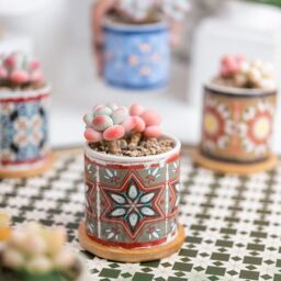 simpa 6PC Retro Pattern Ceramic Plant Pots with Bamboo Base - thumbnail 3