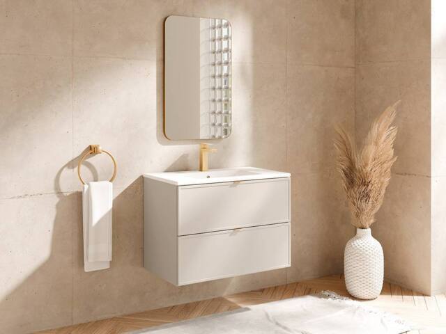 Vente-unique Wall-Hung Bathroom Vanity Unit With Inset Basin - Beige - 80 Cm - image 1