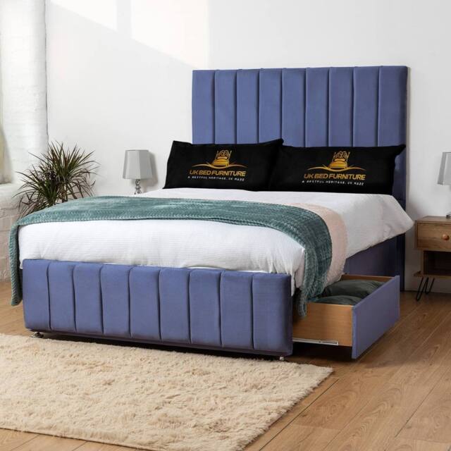UK Bed Furniture Falcon Divan Bed with 4 Drawers & 26 Inch headboard in Blue - Size: King - image 1